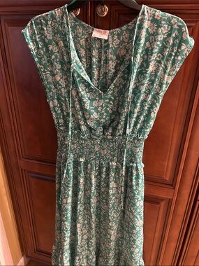 Sienna Sky Teal Floral Smocked Midi Dress
